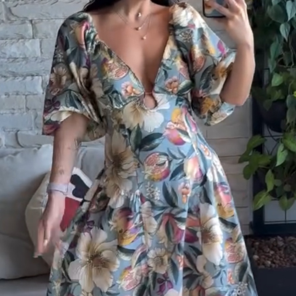 FARM Rio Sage Green Floral Maxi Dress with Multicolor Blooms - Picture 2 of 9